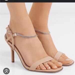 Diane Von Furstenberg Frankie Leather Sandal Heels with‎ Chain. Size 37/7